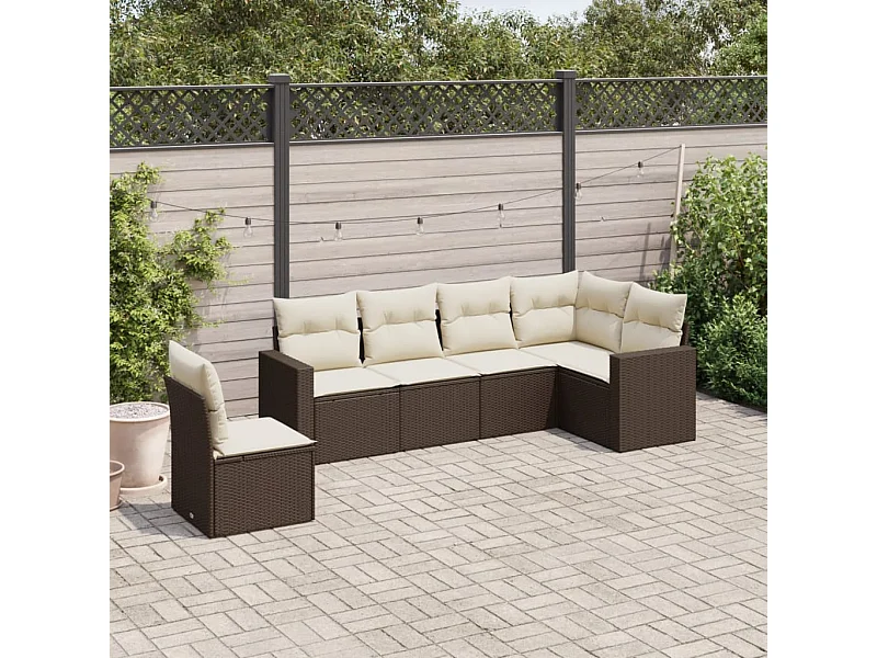 Set Divani da Giardino 6 pz con Cuscini Marrone in Polyrattan