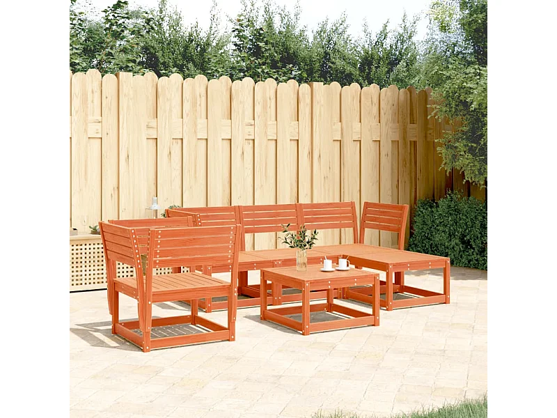 Salon de jardin 5 pcs cire marron bois de pin massif
