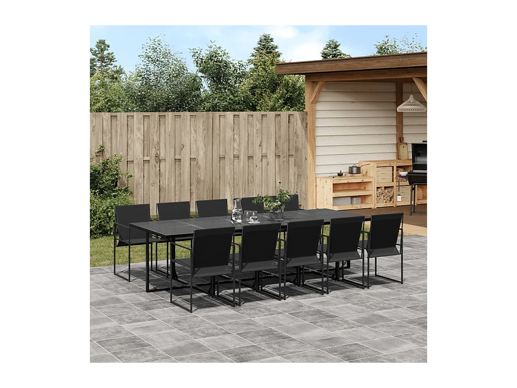 Ensemble à manger de jardin 11 pcs noir textilène