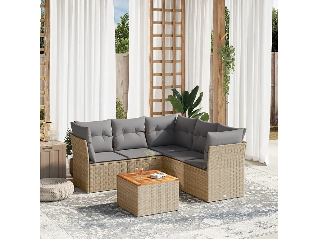 Salon de jardin avec coussins 6pcs mélange beige résine tressée