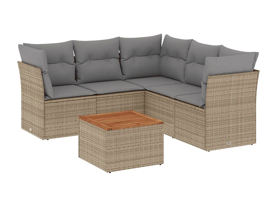Salon de jardin avec coussins 6pcs mélange beige résine tressée