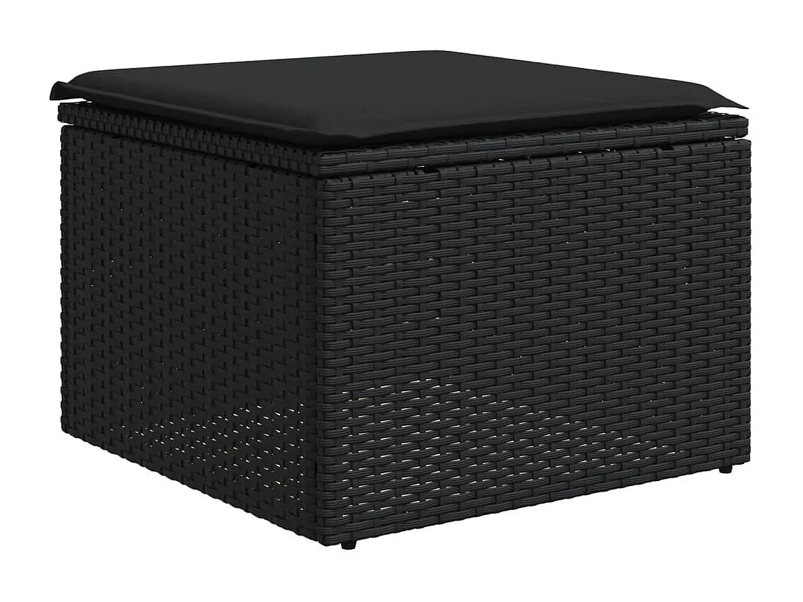 10-delige Loungeset met kussens poly rattan zwart