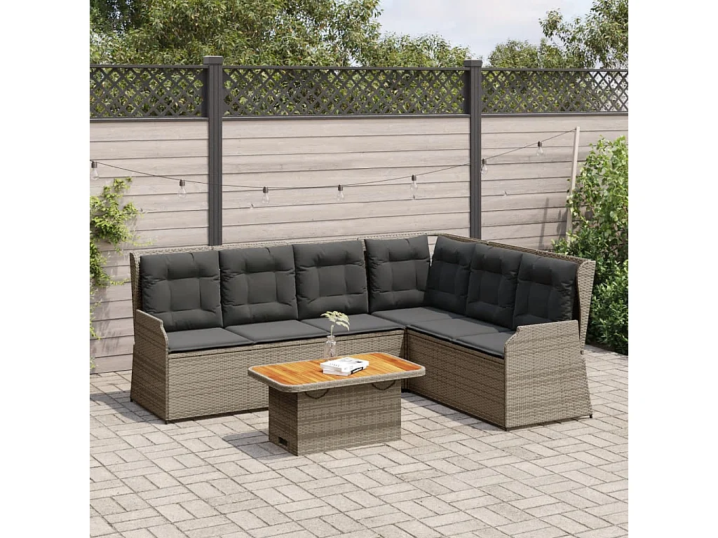 Set Divani da Giardino 5 pz con Cuscini in Polyrattan Grigio