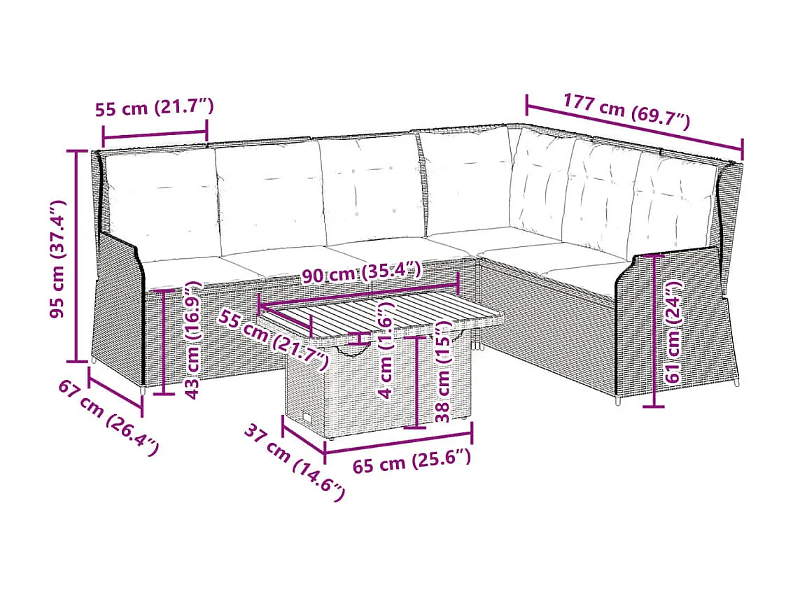 Set Divani da Giardino 5 pz con Cuscini in Polyrattan Grigio
