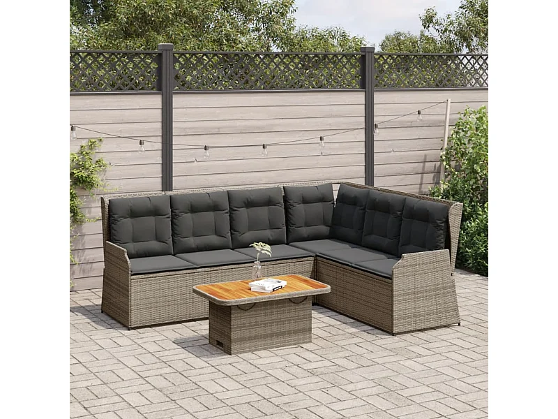 Set Divani da Giardino 5 pz con Cuscini in Polyrattan Grigio