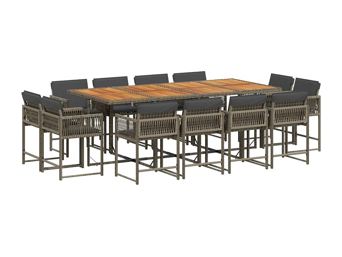 Ensemble à manger de jardin coussins 13 pcs gris résine tressée
