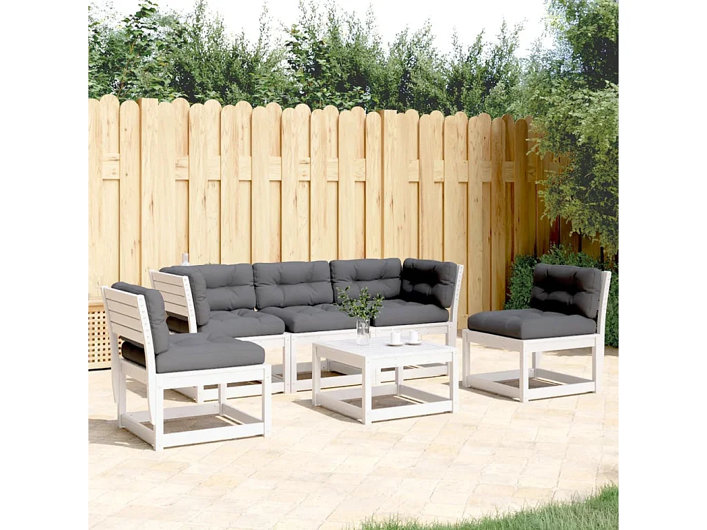 Salon de jardin 5 pcs avec coussins blanc bois massif de pin