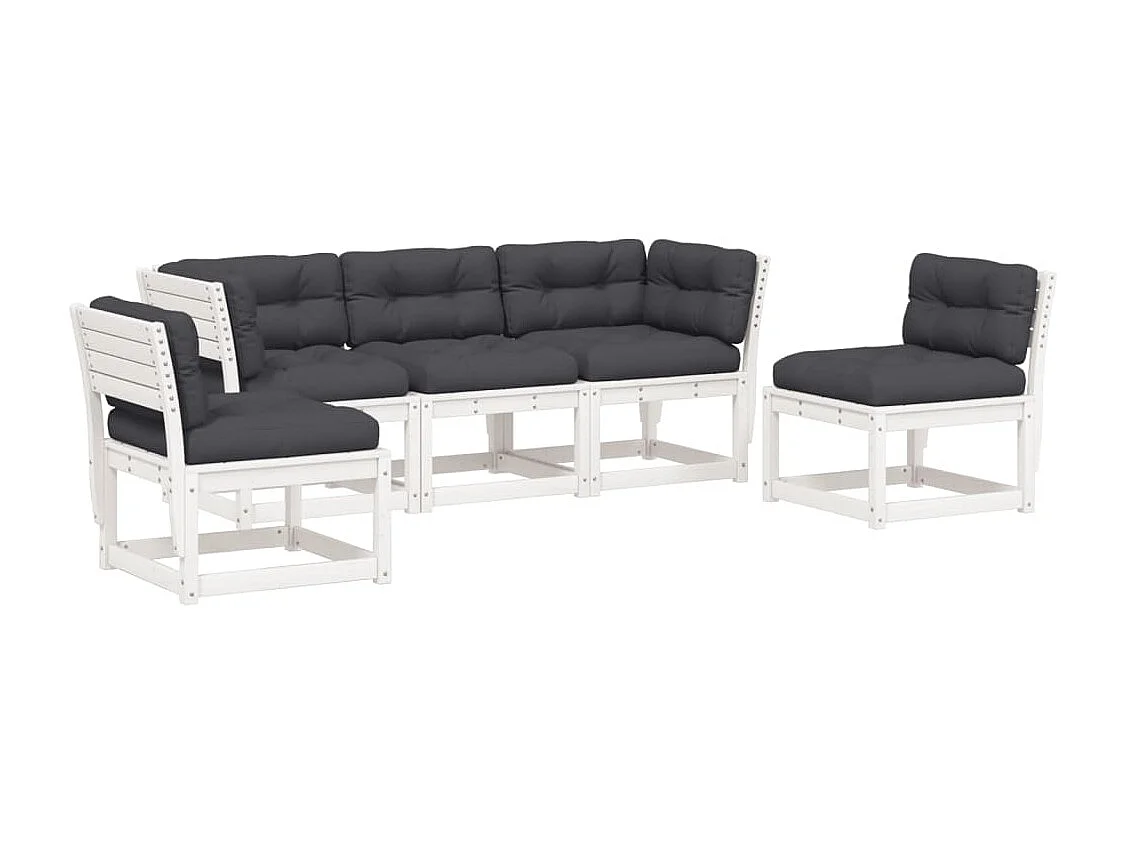 Salon de jardin 5 pcs avec coussins blanc bois massif de pin