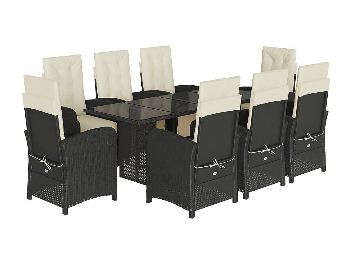 Set da Pranzo da Giardino 9 pz con Cuscini Nero in Polyrattan