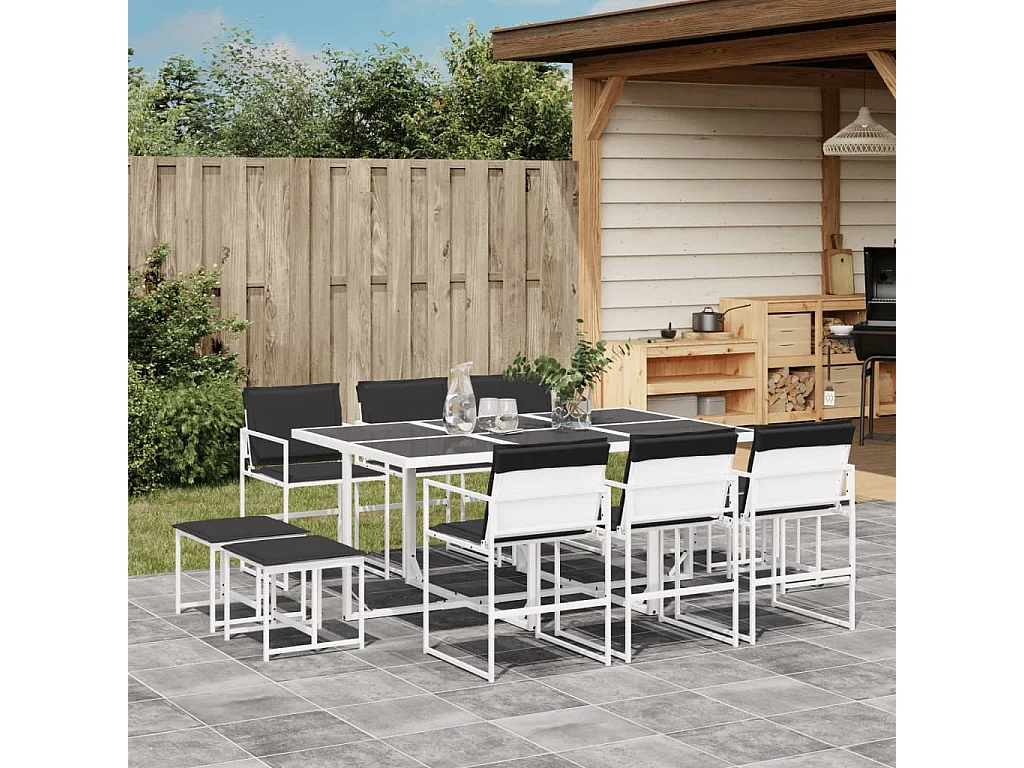 Ensemble à manger de jardin avec coussins 11pcs blanc textilène