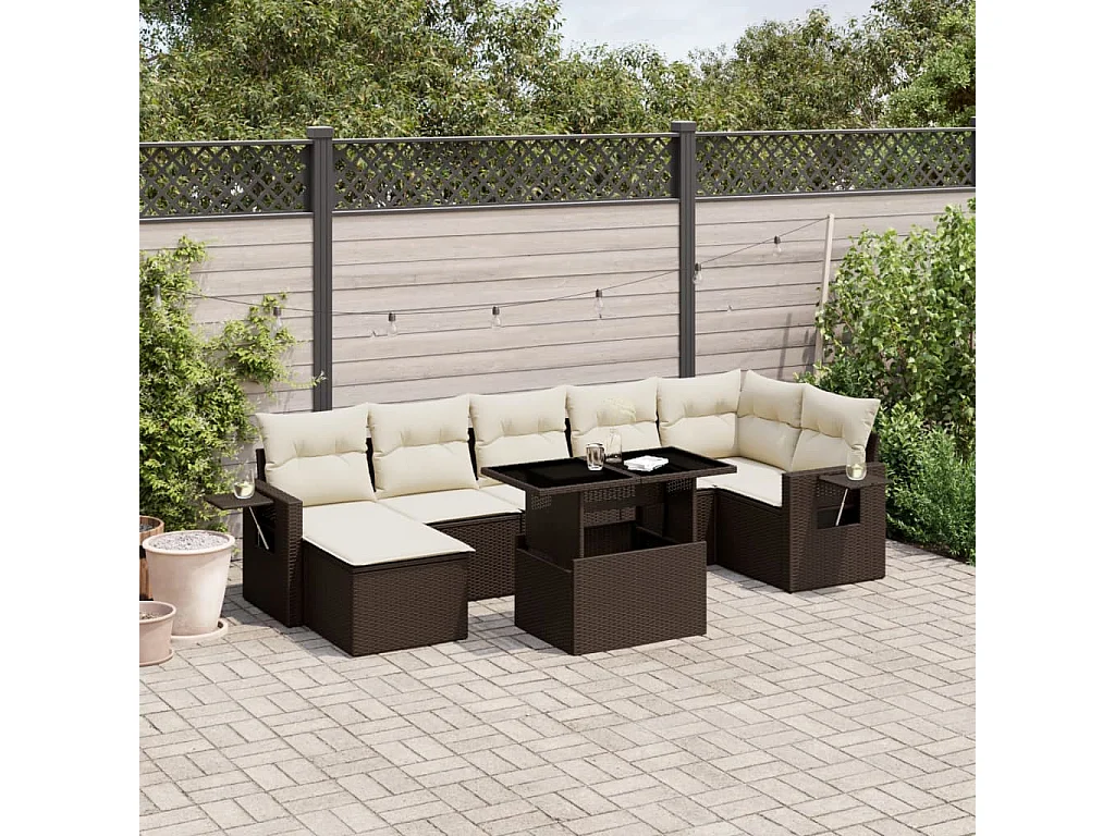 8-tlg. Garten-Sofagarnitur mit Kissen Braun Poly Rattan