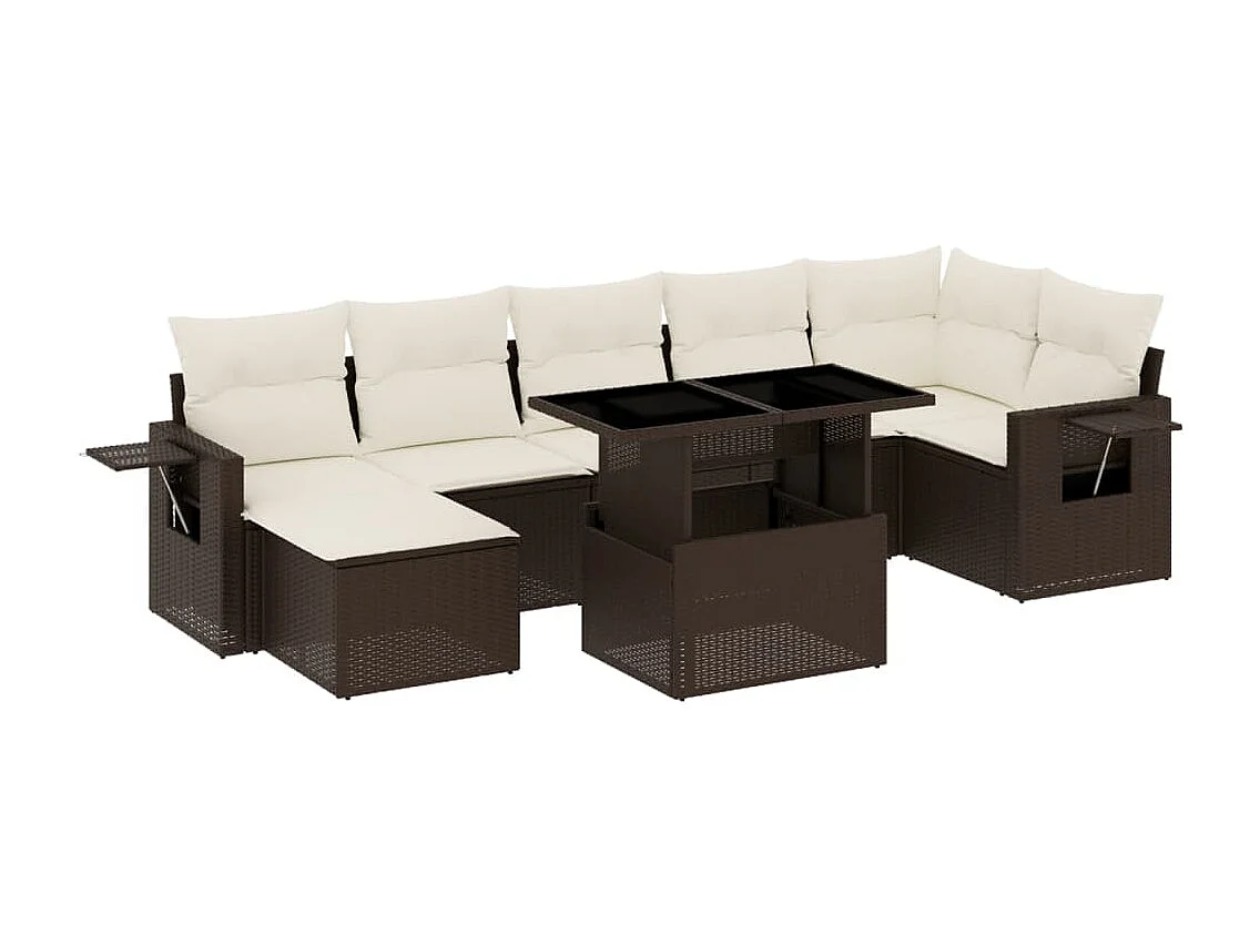 8-tlg. Garten-Sofagarnitur mit Kissen Braun Poly Rattan