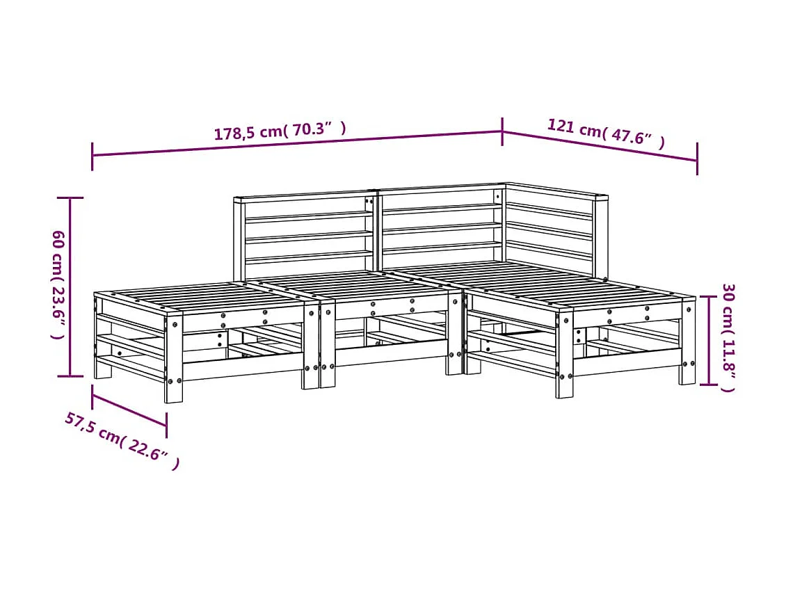 Salon de jardin 4 pcs blanc bois de pin massif