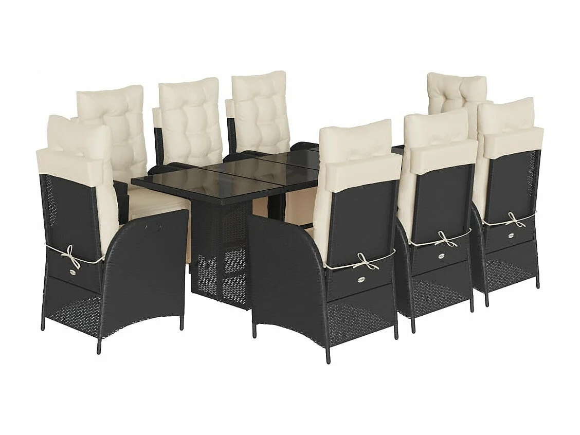 Ensemble à manger de jardin 9pcs coussins noir résine tressée