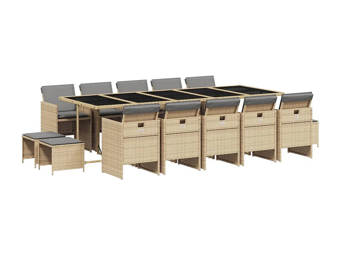 Set Pranzo da Giardino 15 pz con Cuscini Beige Misto Polyrattan