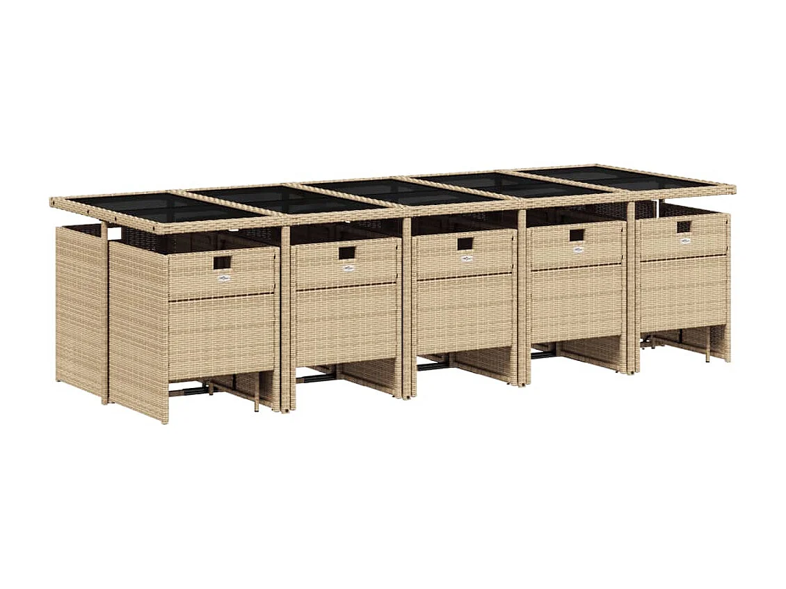 Set Pranzo da Giardino 15 pz con Cuscini Beige Misto Polyrattan