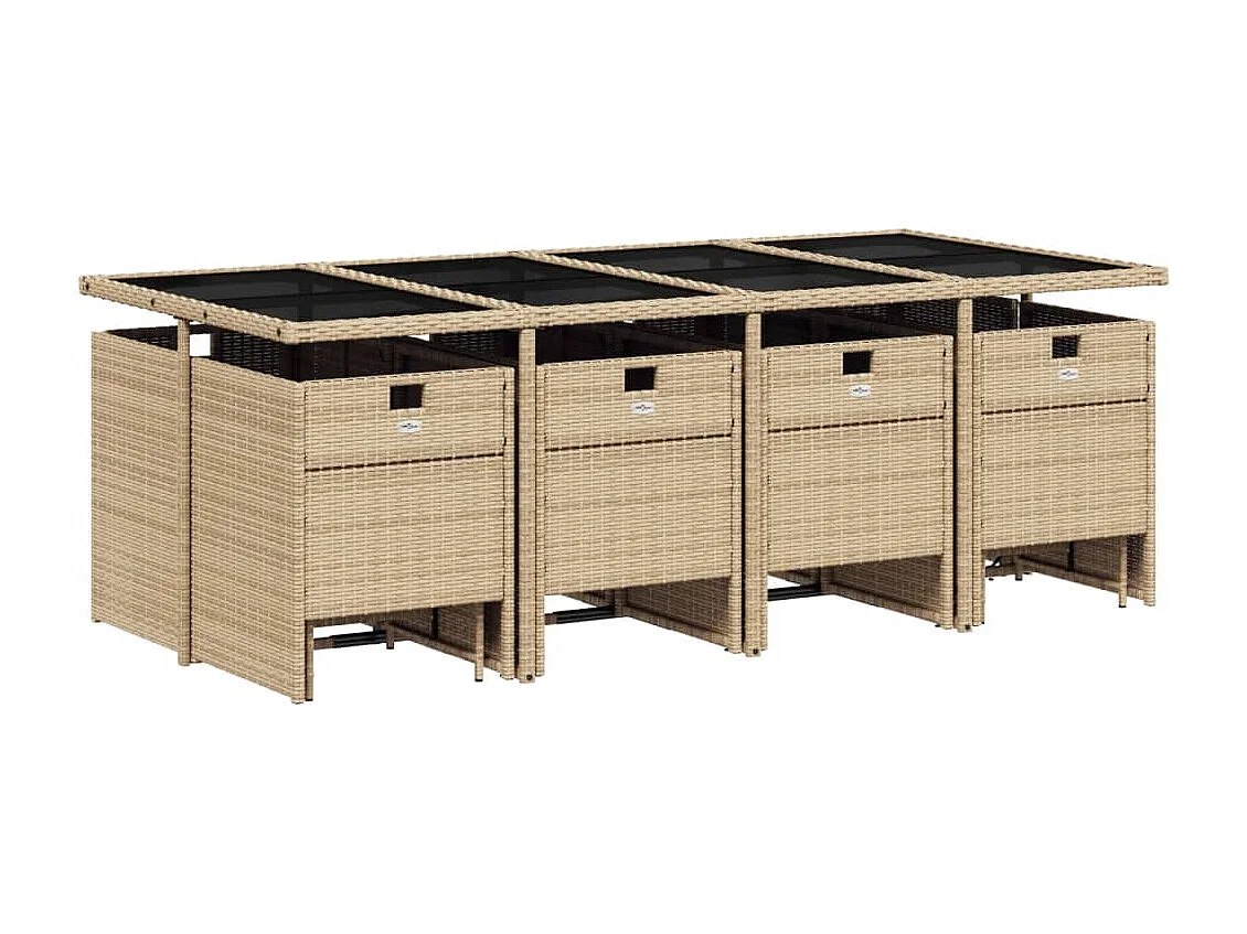 Set comedor de jardín con cojines 13 pzas ratán sintético beige