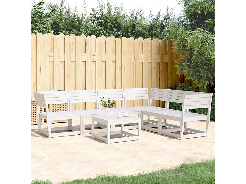 Salon de jardin 6 pcs blanc bois de pin massif
