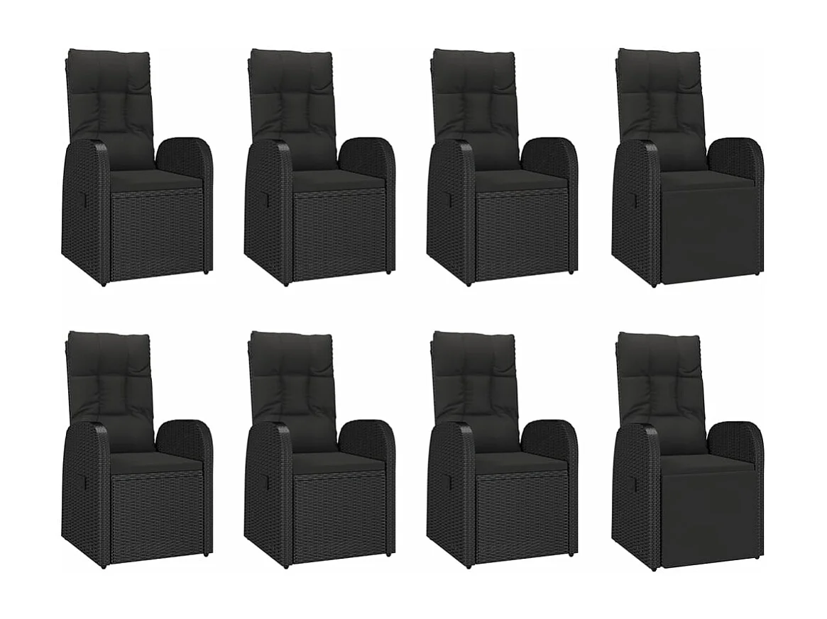 Set de comedor de jardín 9 pzas y cojines ratán sintético negro
