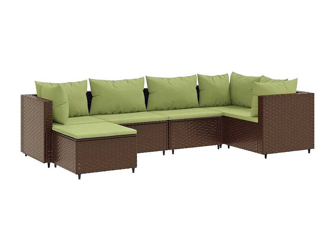 Set Mobili da Giardino 6pz con Cuscini in Polyrattan Marrone