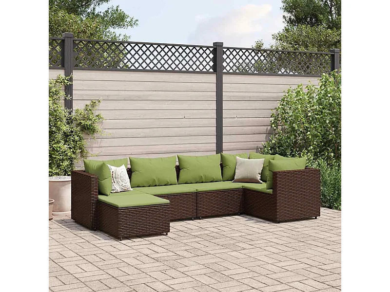 Set Mobili da Giardino 6pz con Cuscini in Polyrattan Marrone