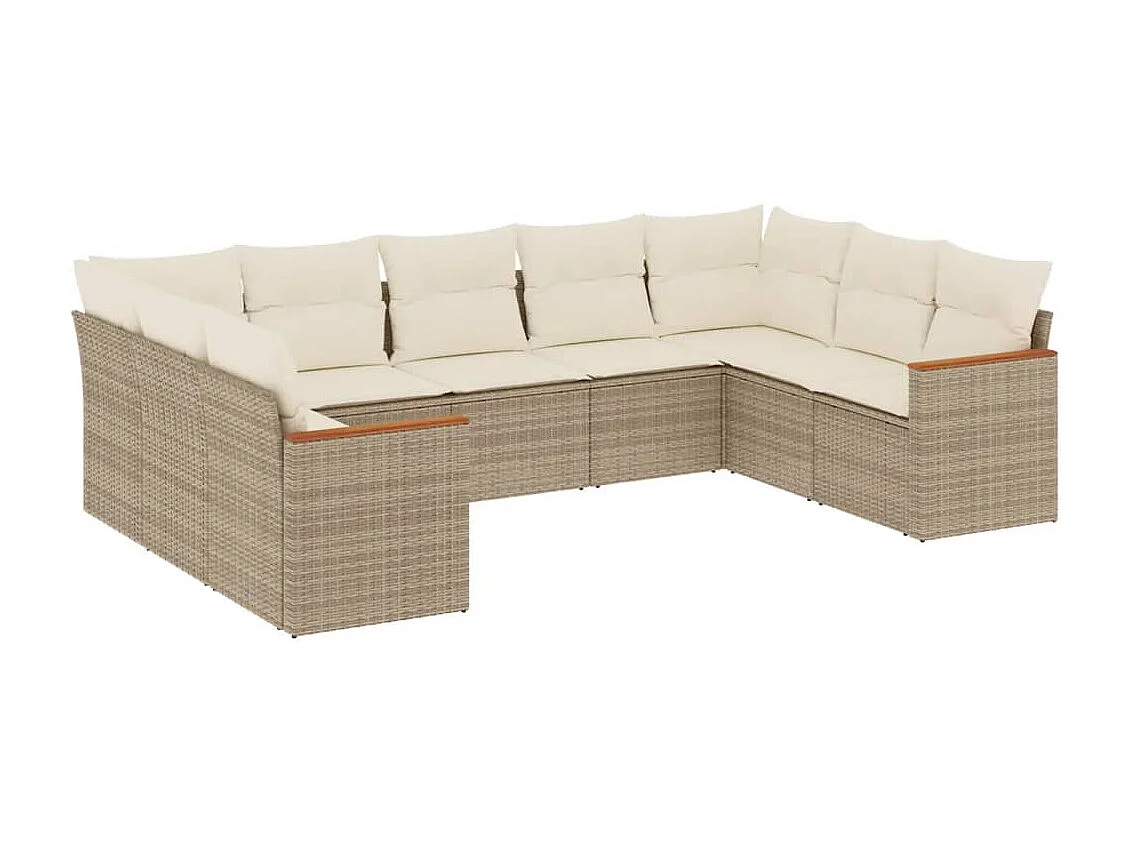 Salon de jardin avec coussins 9 pcs beige résine tressée