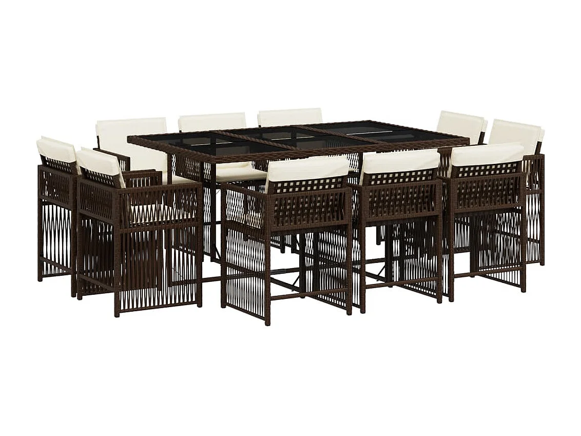 Ensemble à manger de jardin et coussins 11 pcs marron rotin