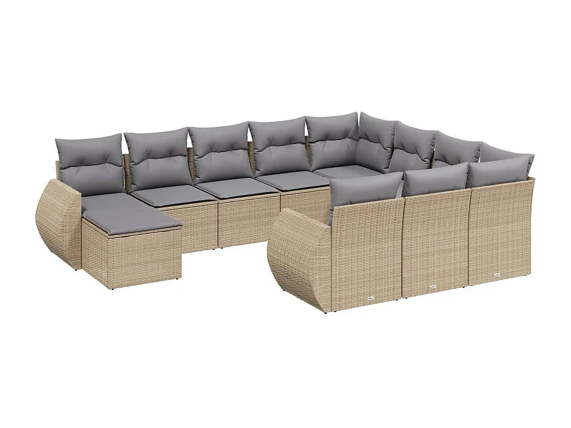 Salon de jardin 11 pcs avec coussins beige résine tressée