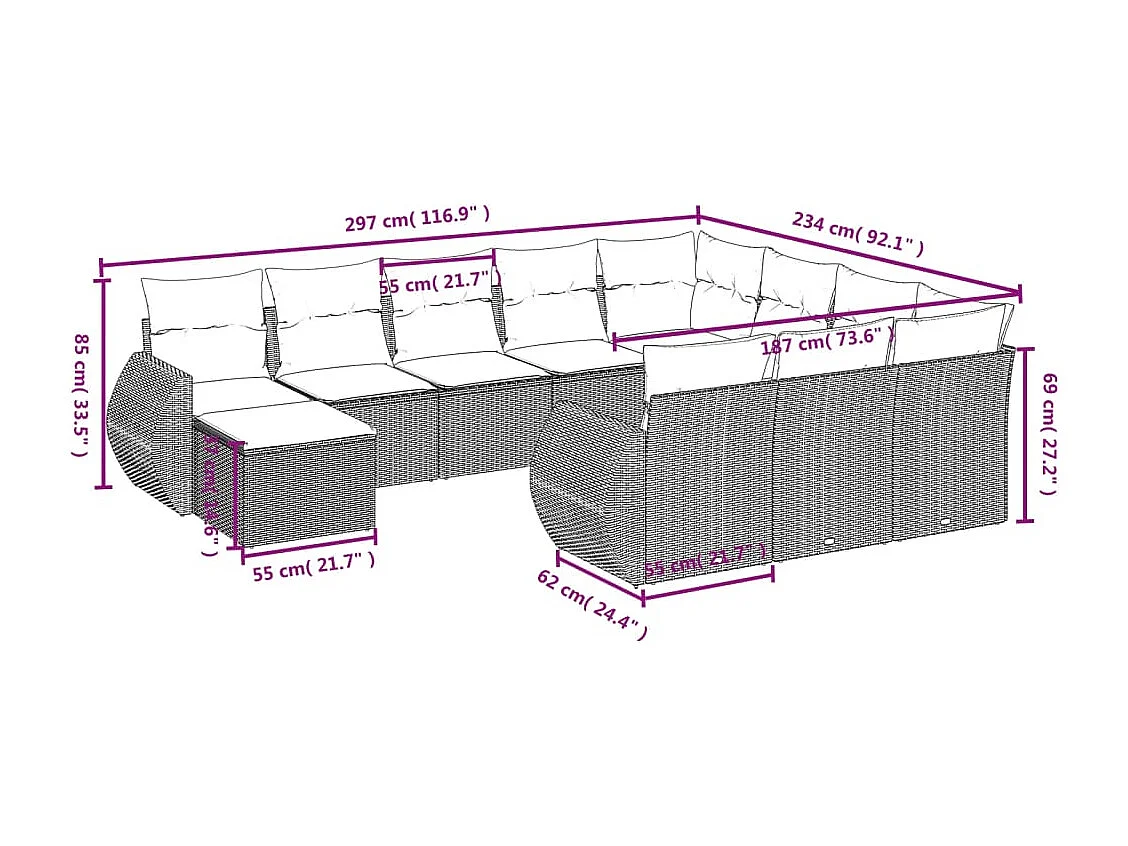 Salon de jardin 11 pcs avec coussins beige résine tressée