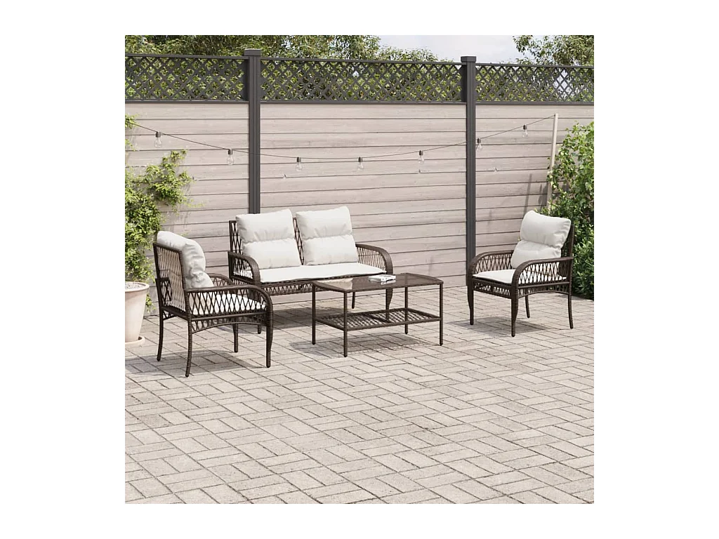 4-tlg. Garten-Sofagarnitur mit Kissen Braun Poly Rattan