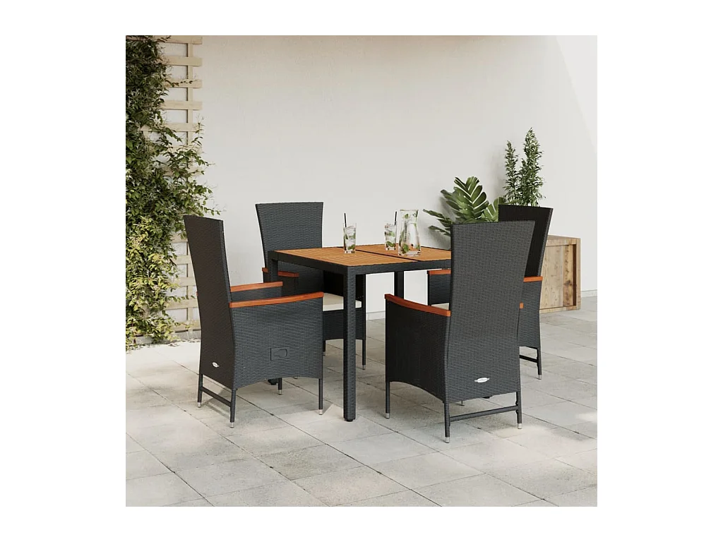 Ensemble à manger de jardin coussins 5pcs Noir Résine tressée