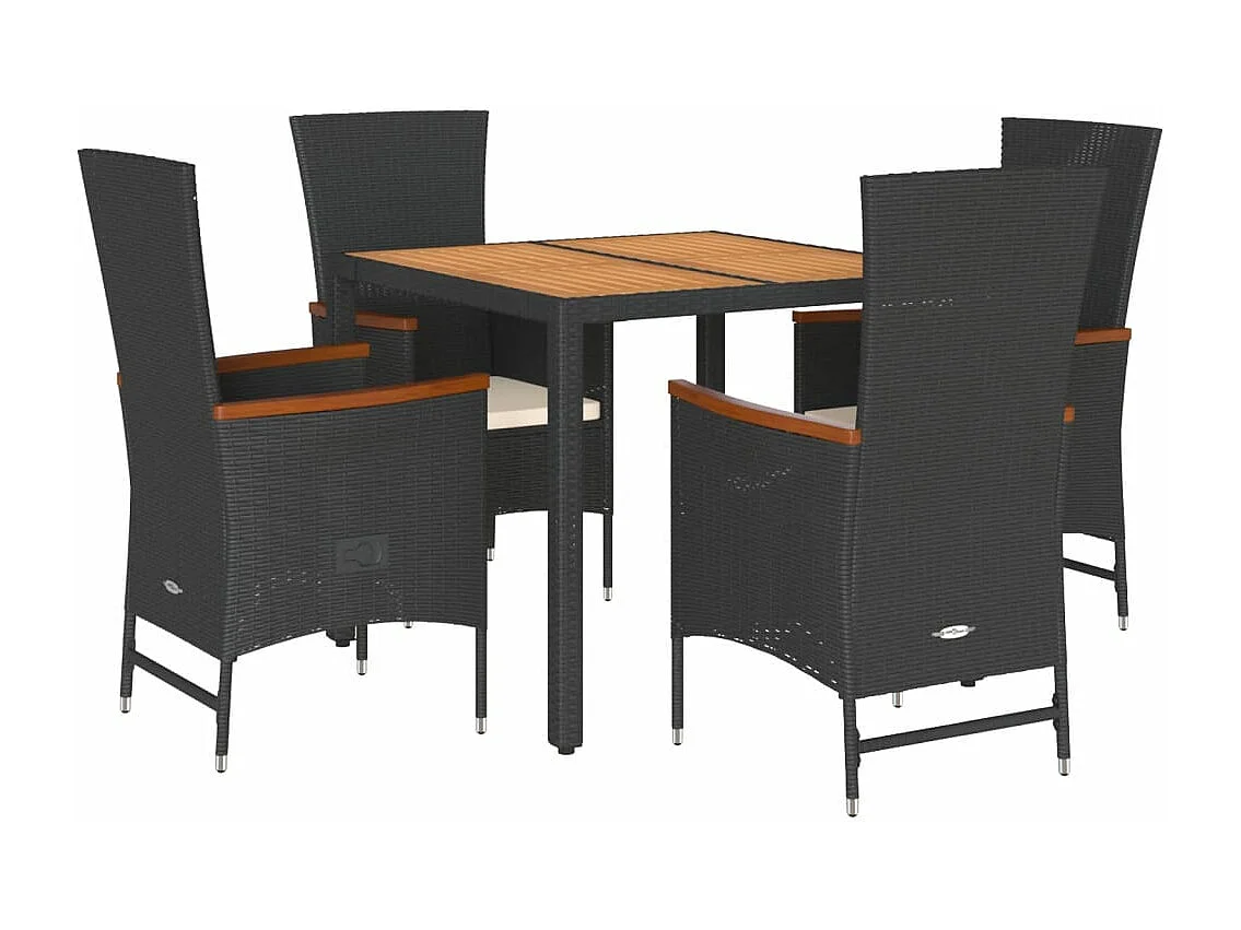 Ensemble à manger de jardin coussins 5pcs Noir Résine tressée