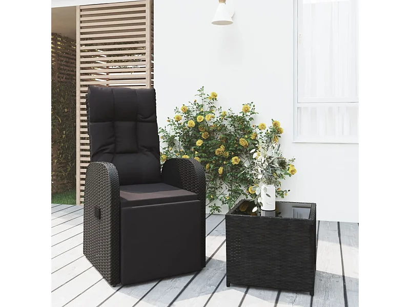 Ensemble de salon de jardin 2 pcs noir poly rotin et acier