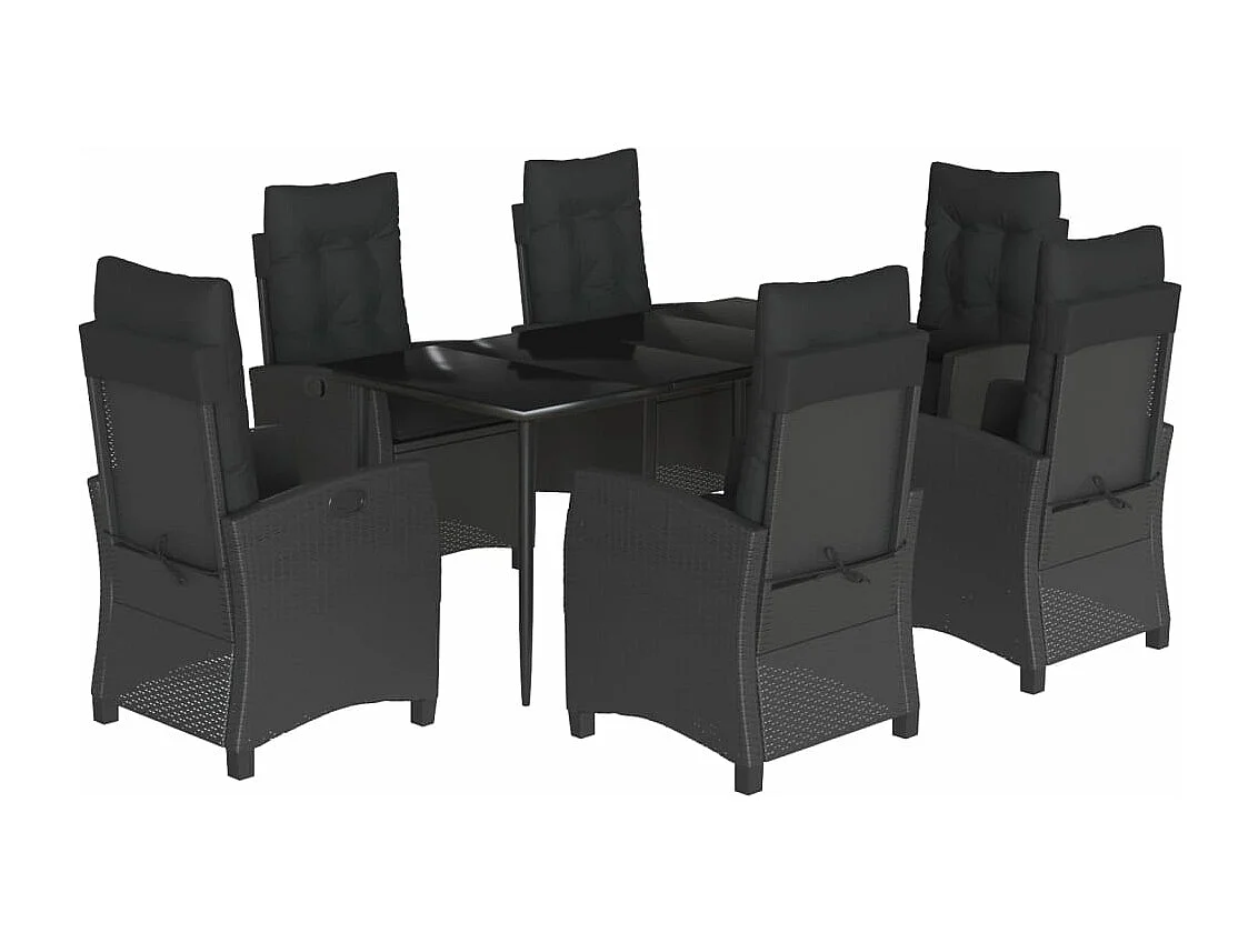 Set da Pranzo da Giardino 7 pz Nero con Cuscini in Polyrattan