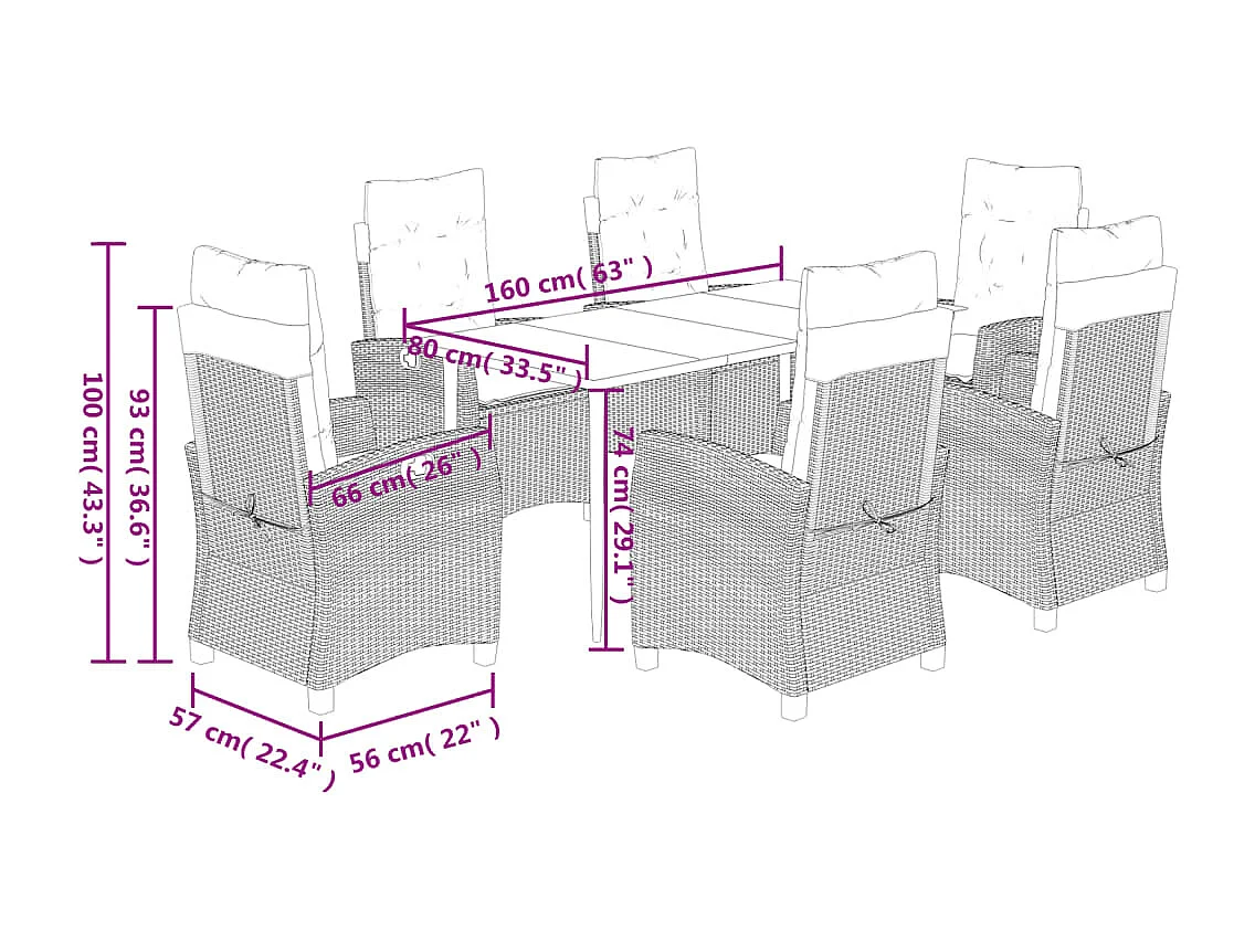 Set da Pranzo da Giardino 7 pz Nero con Cuscini in Polyrattan
