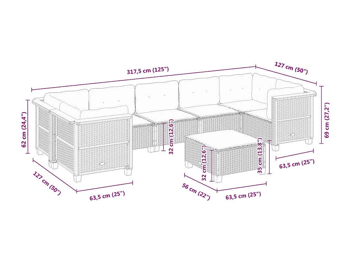 Set Divani da Giardino con Cuscini 8 pz Nero in Polyrattan