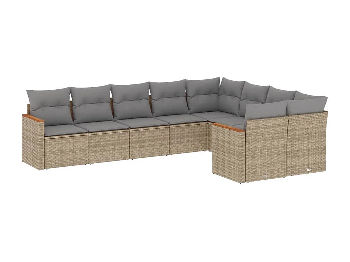 Salon de jardin avec coussins 9 pcs beige résine tressée
