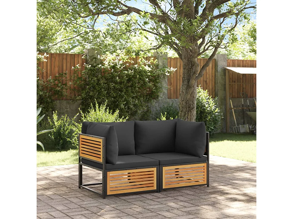 Salon de jardin avec coussins 2 pcs bois massif acacia