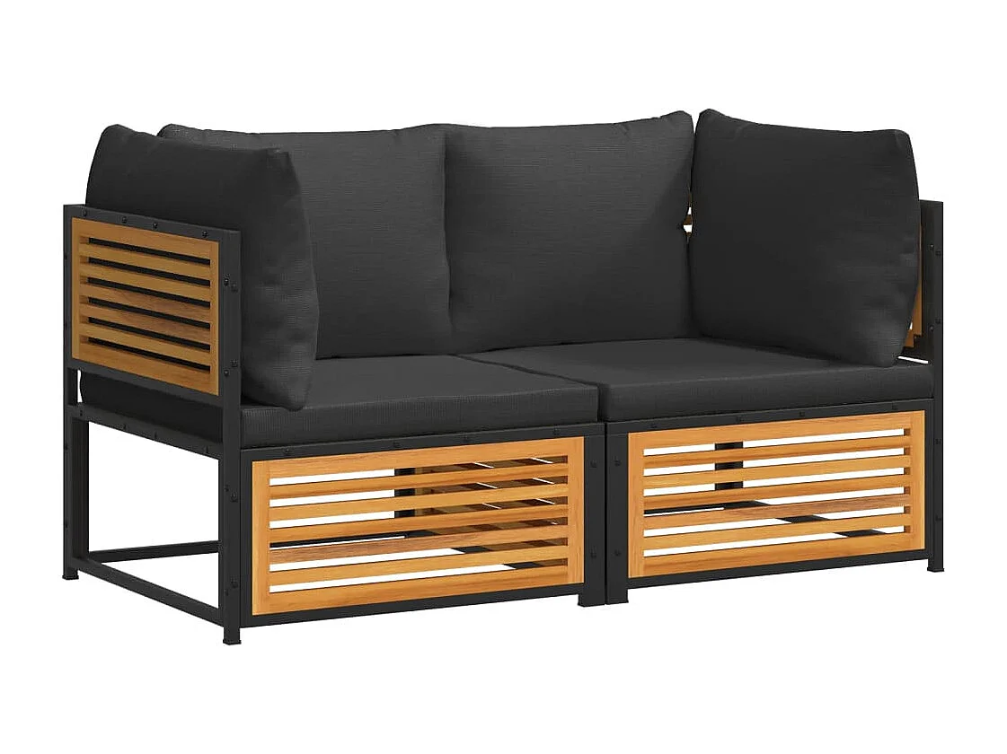 Salon de jardin avec coussins 2 pcs bois massif acacia