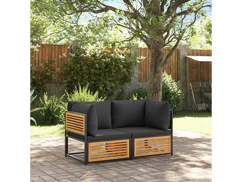 Salon de jardin avec coussins 2 pcs bois massif acacia