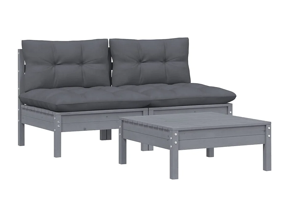 3-tlg. Garten-Lounge-Set mit Anthrazit Kissen Kiefernholz