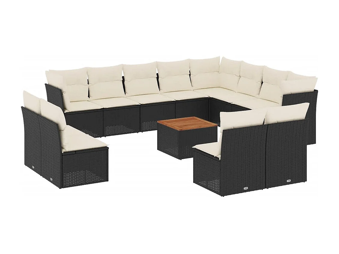 Set Divani da Giardino 13pz con Cuscini Nero in Polyrattan