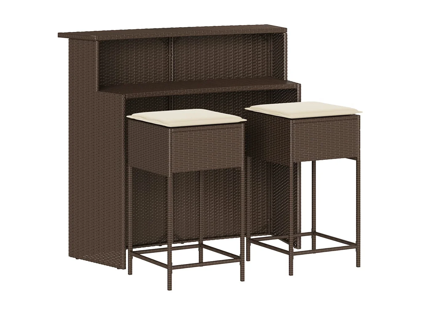 Ensemble de bar de jardin 3 pcs et coussins brun résine tressée