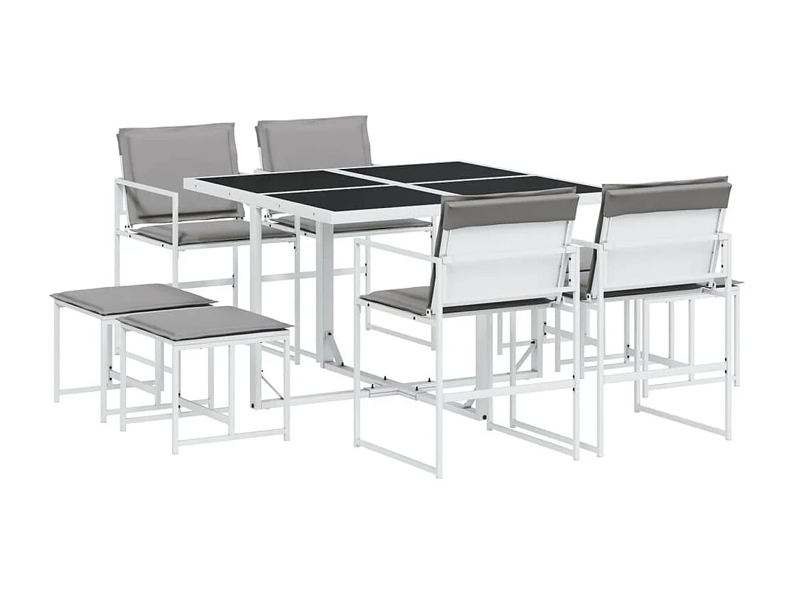 Ensemble à manger de jardin avec coussins 9 pcs blanc textilène