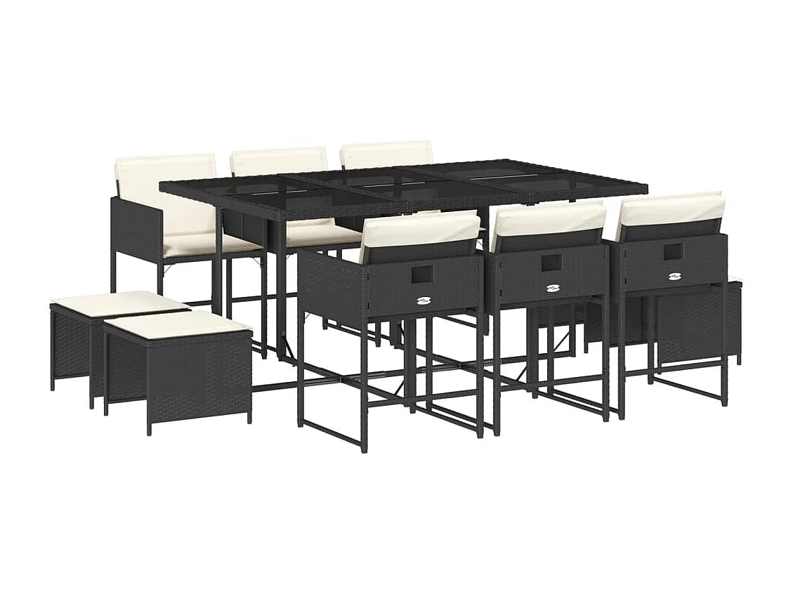 Set da Pranzo da Giardino 11 pz con Cuscini in Polyrattan Nero