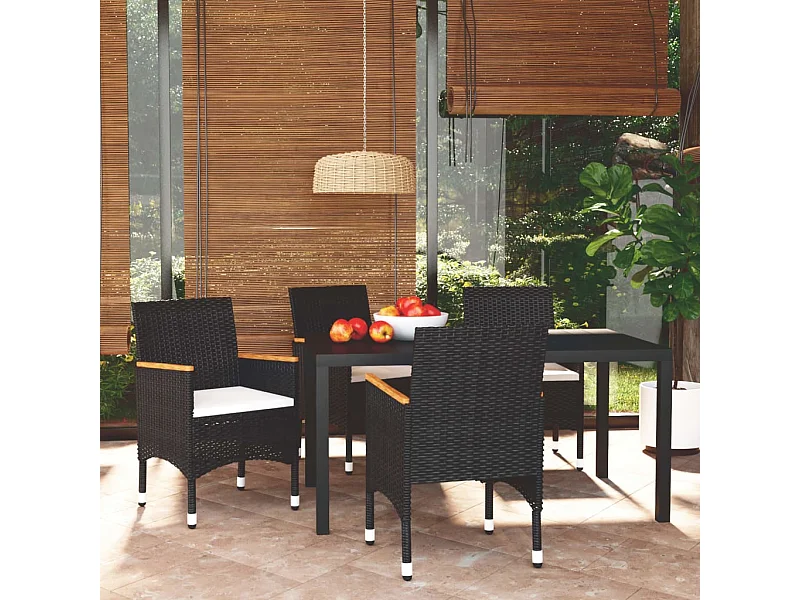 5-tlg. Garten-Essgruppe mit Kissen Poly Rattan Schwarz