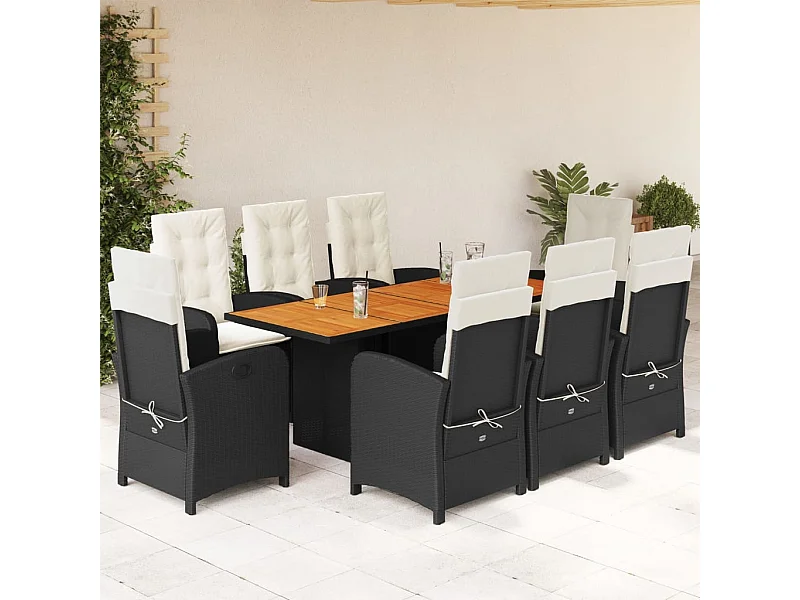 Ensemble à manger de jardin 9pcs coussins noir résine tressée