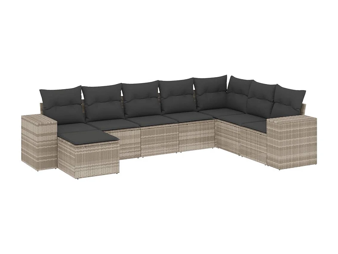 Salon de jardin 8 pcs avec coussins gris clair résine tressée