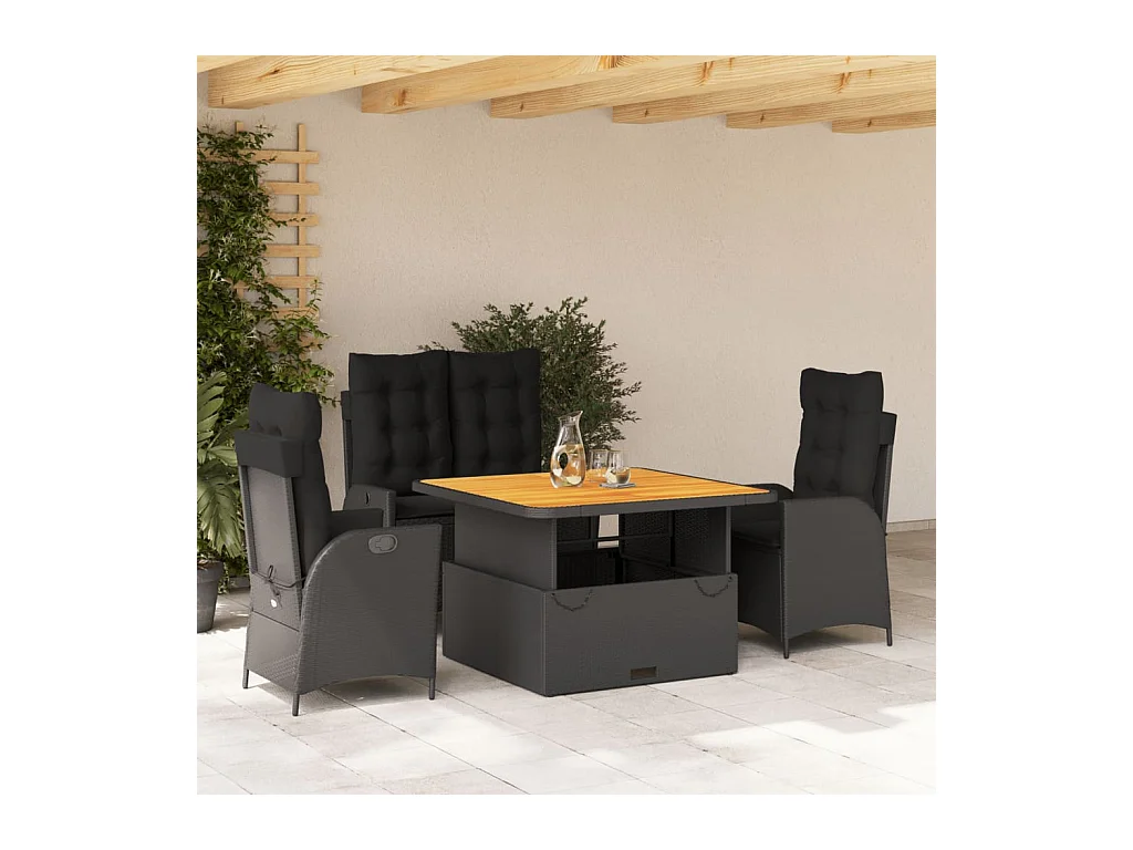 Ensemble à manger de jardin 4 pcs avec coussins noir