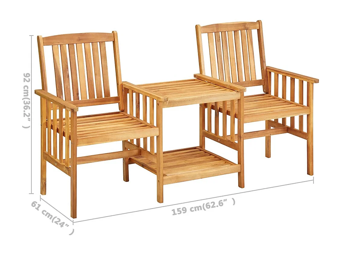 Chaises de jardin avec table à thé et coussins Acacia solide